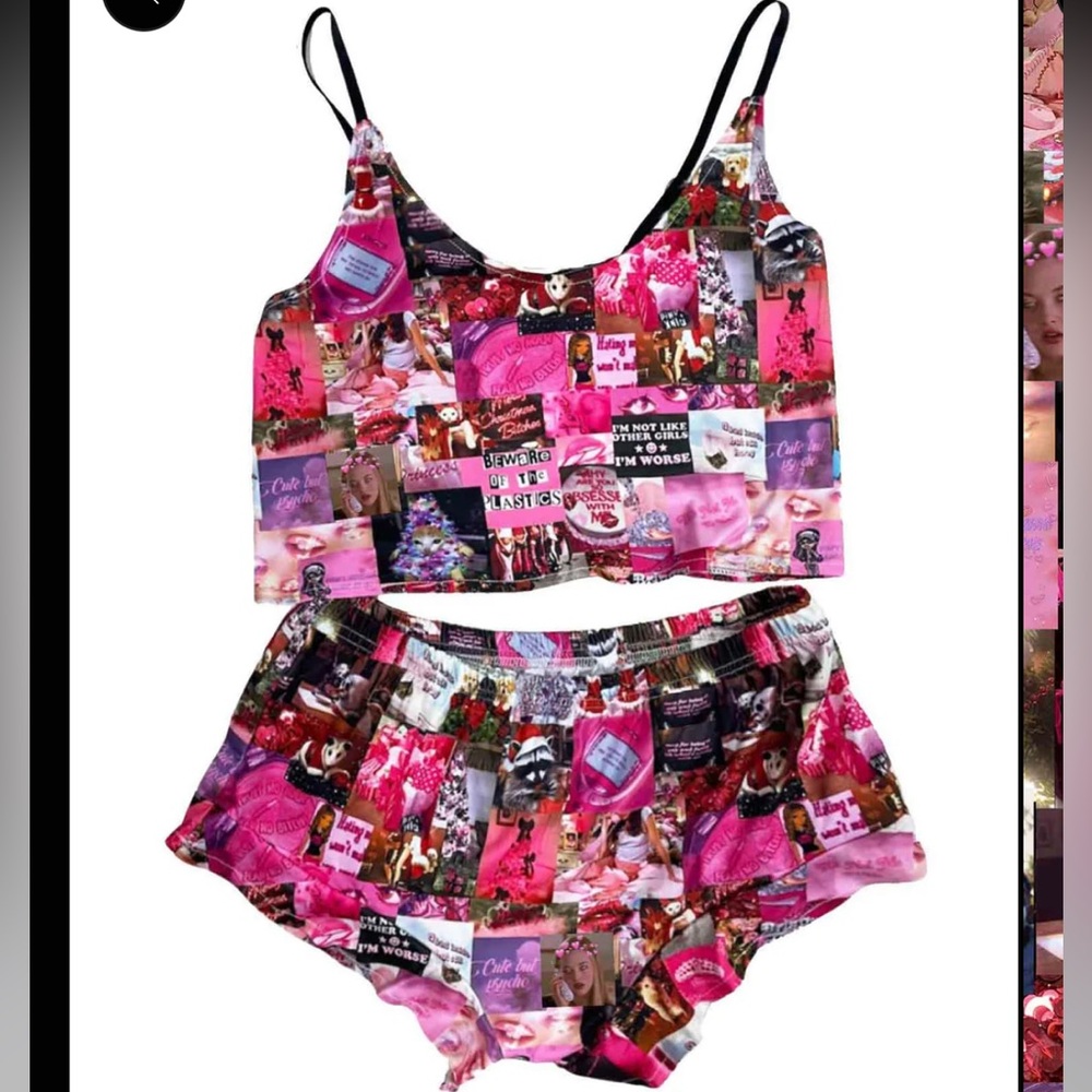 NIB On Wednesdays we wear Pink collage print Sleepwear Set